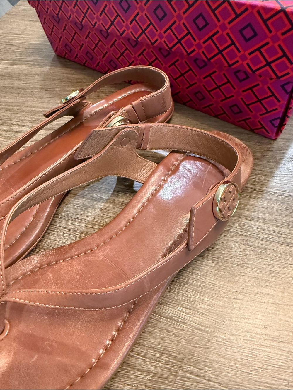 Tory Burch Tan Leather Thong Slingback Sandals Sz 8 - Picture 4 of 5